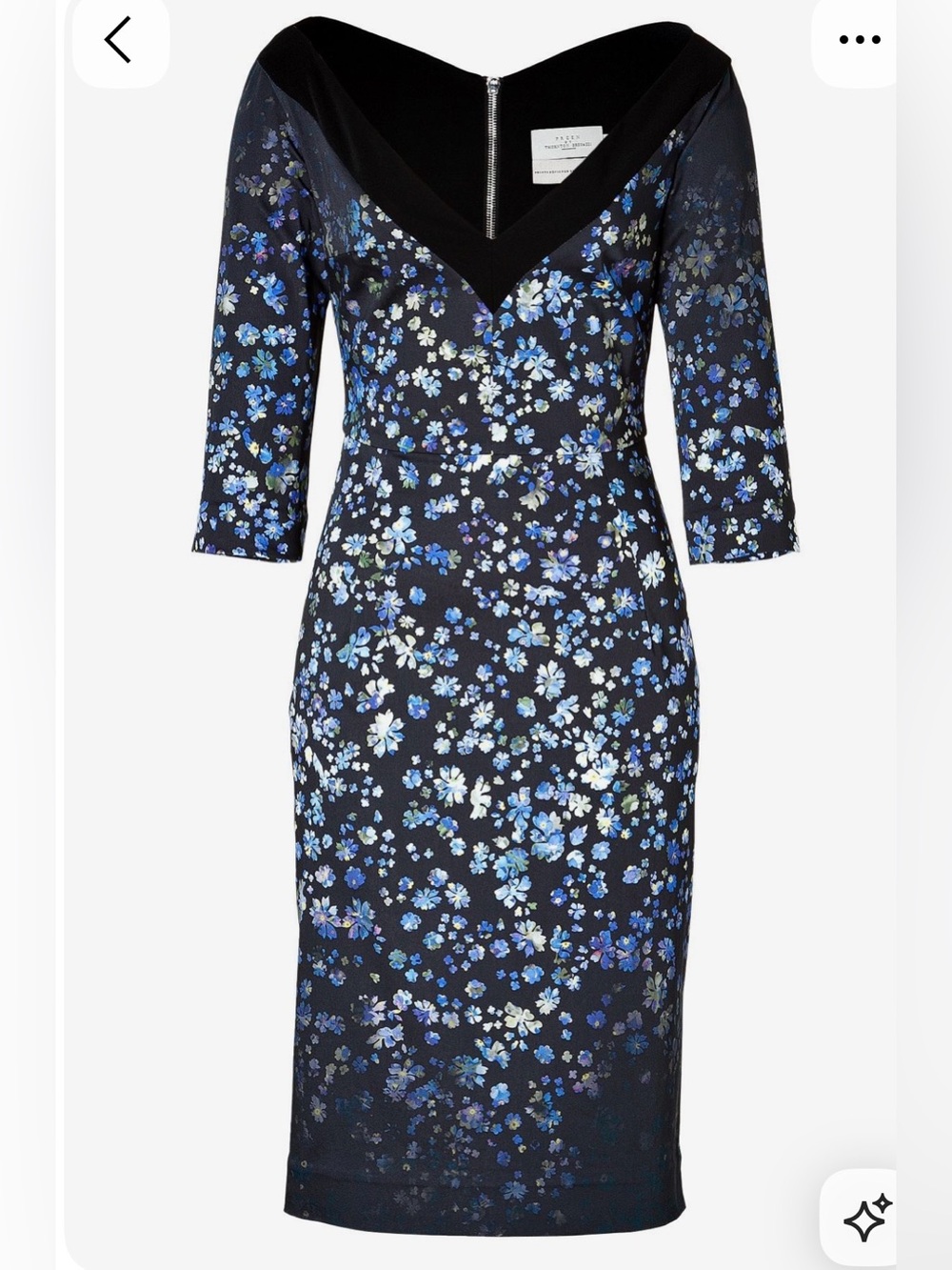Preen by Thornton Bregazzi Blue Floral V Neck Sheath Dress Size Small